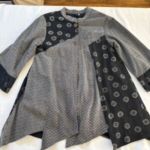 Cupcake Womens Patchwork Cotton Jacket Black Grey Geometric Boho Artisan Large